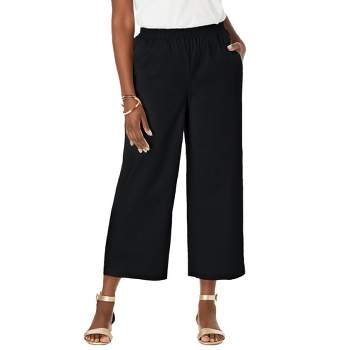 Jessica London Women's Plus Size Wide Leg Linen Crop Pants Elastic Waist