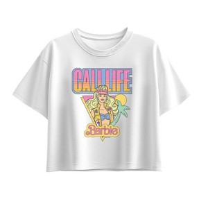 Girls' - Barbie - Cali Summer Short Sleeve Boxy Graphic T-Shirt - 1 of 2