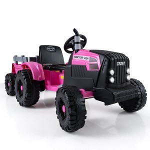 Costway 24V Ride On Tractor for Kids with Detachable Trailer Remote Control Music Green/Pink/Red/Dark Green - 1 of 4