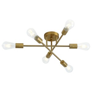 Dewdrop Industrial 6-Light Gold Chandelier, Contemporary Semi Flush Mount Ceiling Lamp for Home Lighting - 1 of 4