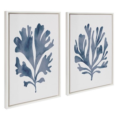 Sophisticated Blue Coral Canvas Art Set with White Frame