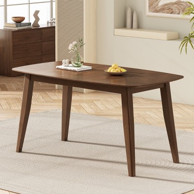 59'' W Mid Century Modern Wood Dining Table,4 Seater Kitchen Dining Room Table with Solid Rubberwood Leg,Weight Capacity Up to 300LBs-Coolbibila