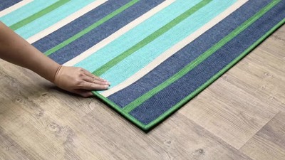 Lexington Blue Stripe Rectangular Synthetic Area Rug
