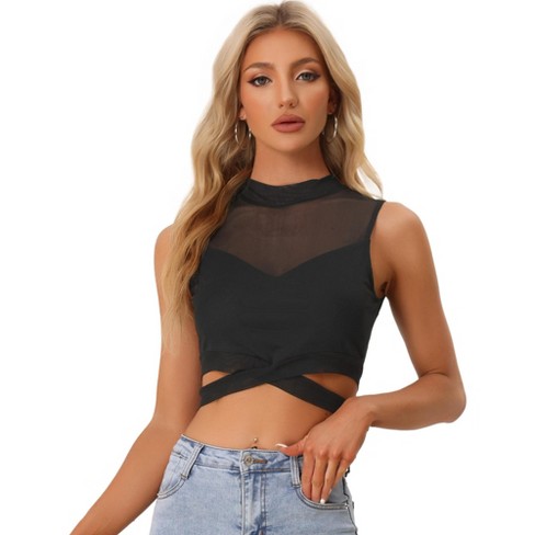 Allegra K Women's Mesh Crop Top Stars Pattern Glitter Sheer See Through  Blouse : Target