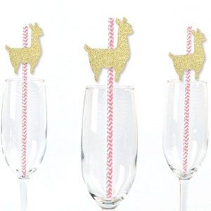 Big Dot of Happiness Gold Glitter Llama Party Straws - No-Mess Real Gold Glitter Cut-Outs & Baby Shower or Birthday Party Paper Straws - Set of 24 - 1 of 4