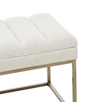 Cream Polyester Upholstered Bench with Brushed Gold Steel Base