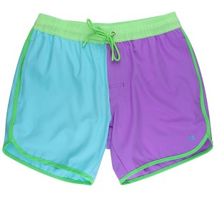 RuggedButts UPF50+ Men's Stretch Dolphin Hem Swim Trunks - Neon Bright Aqua Color Block, Men's XL - 1 of 4