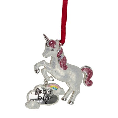 Northlight 3.25" Silver Plated Dream Big Unicorn with European Crystals Christmas Ornament