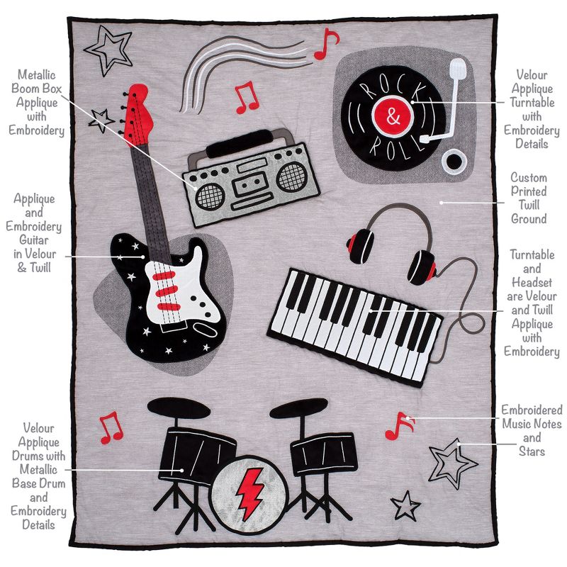 Lambs & Ivy Rock Star Musical Instruments 3-Piece Baby Crib Bedding Set - Gray, 3 of 10