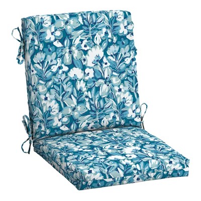 ARDEN Outdoor Midback Chair Cushion, 18 x 16.5, Rain-Proof, Fade Resistant Aqua Blue Fusion Floral