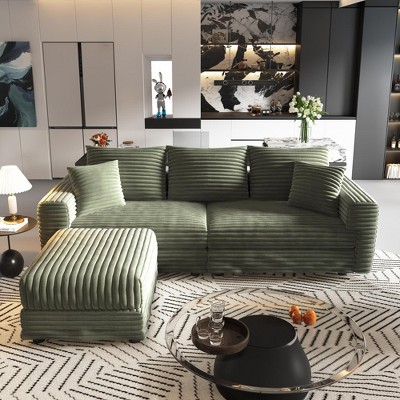 82.7'' Plush Corduroy L-Shaped Sectional Sofas with 1 Movable Ottoman, Deep Seat and Convertible Lounge Chair