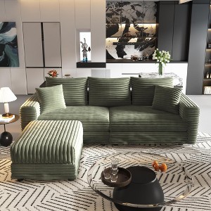 82.7'' Plush Corduroy L-Shaped Sectional Sofas with 1 Movable Ottoman, Deep Seat and Convertible Lounge Chair - 1 of 4