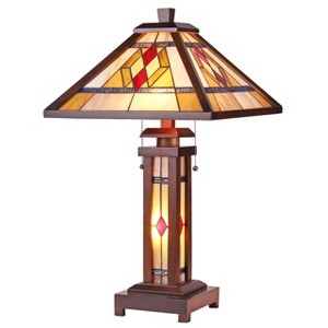 Chloe Lighting Gareth Tiffany-Style Mission 3 Light Double Lit Wooden Table Lamp 15" Shade - 1 of 3