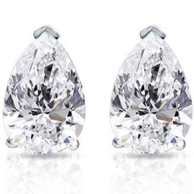 Pompeii3 2 Ct Lab Created Pear Shape Diamond Studs 14k White Gold Earrings