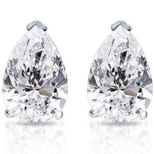 Pompeii3 2 Ct Lab Created Pear Shape Diamond Studs 14k White Gold Earrings - 1 of 4