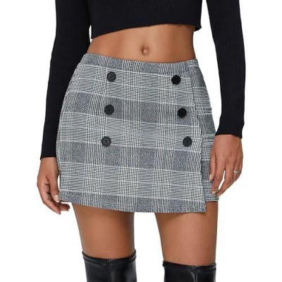 EXLURA EXLURA Womens Button Bodycon Mini Skirt Sexy Night Club High Waist Elastic Y2K Denim Plaid Skirts