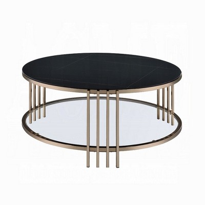 Royal Hampton Coffee Table, 35 Inch, Round Sintered Stone Top, Black and Gold