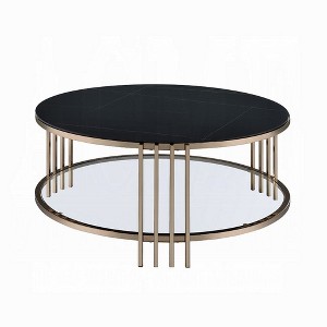 Royal Hampton Coffee Table, 35 Inch, Round Sintered Stone Top, Black and Gold - 1 of 1