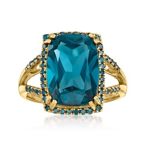 Ross-Simons 9.75 Carat London Blue Topaz and .30 ct. t.w. Blue Diamond Ring in 14kt Yellow Gold - 1 of 4