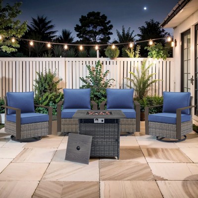 Buenhomino Outdoor Furniture with Fire Pit -Patio Table and Chairs Set of 4 Swivel Patio Chairs for Deck Porch Garden Poolside Backyard