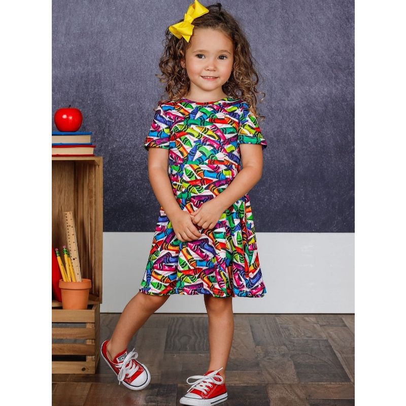 Girls Color Me Rainbow Crayon Print Dress - Mia Belle Girls, 2 of 7