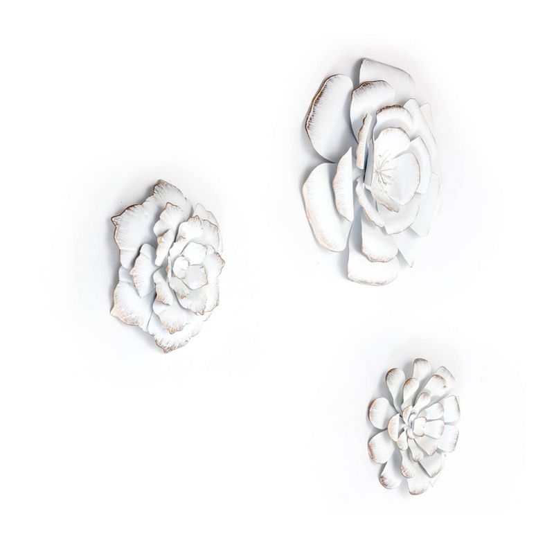 Brewster (Set of 3) Lani White Flowers Metal Wall Arts, 4 of 7