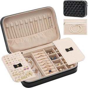 Portable Travel Jewelry Case with Mirror and Clear Storage Compartments - 1 of 4