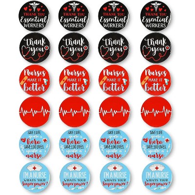 24-Pack Nurses Appreciation Button Pins, Healthcare Workers Thank You Gifts, 6 Designs, 2.28"