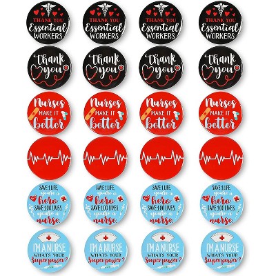 24-Pack Nurses Appreciation Button Pins, Healthcare Workers Thank You Gifts, 6 Designs, 2.28"