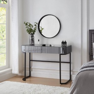 FONTOI 39.4"W Mirrored Makeup Vanity Table with Steel Base 2 Drawers Versatile Design for Bedroom Dressing Room, Gray, 39.4"*17.7"*29.3" - 1 of 4