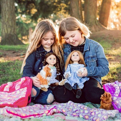 Pink Plush Child's Backpack with Doll Carrier and Sleeping Bag