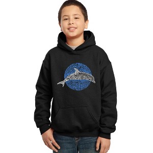 LA Pop Art Boy's Word Art Hooded Sweatshirt - Species of Dolphin - 1 of 4