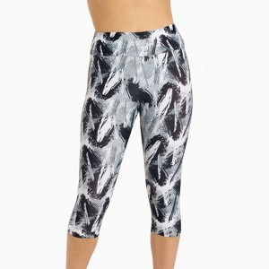 Calypsa Women's Plus Size High Waisted Chlorine Resistant Capri Swim Leggings - 1 of 4