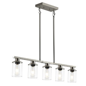 DAKAFUL Modern Linear Pendant Light, 5-Light Industrial Metal Chandelier with Clear Glass Shades for Kitchen Island/Dining Room - 1 of 4