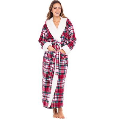 ADR Women's Robe Plush Fleece with Hood, Full Length Hooded Bathrobe Woman