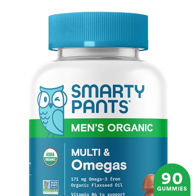SmartyPants Organic Men's Multi & Vegetarian Omega 3 Gummy Vitamins with D3, C & B12 - 90 ct