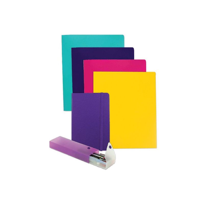 JAM Paper Back To School Assortments Purple 4 Heavy Duty Folders 1 Journal & 1 Pencil Case 6/Pack, 1 of 2