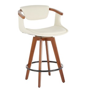 Fixed Faux Leather Mid-Century Modern Counter Stool with Bamboo Frame and 360¡ã Swivel for Kitchen or Dining Room - 1 of 4