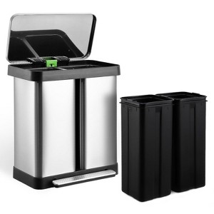 2 x 8 Gallon Dual Trash Can, Stainless Steel Garbage Can with Soft Close Lid & 2 Removable Inner Buckets, Step-on Waste Bin for Kitchen, Home Office - 1 of 4