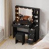 Makeup Vanity Desk and Stool, Vanity Desk with Lights in 3 Colors, Vanity Table Set with Charging Station, Drawers and Hidden Storage Shelves - 2 of 4