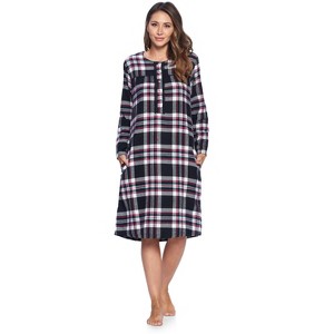 Ashford & Brooks Women's Flannel Plaid Long Sleeve Nightgown - 1 of 4