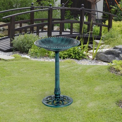 VisioGear Bird Baths, 28'' Bird Bath Outdoor Decor with Pattern, Outdoor Bird Baths with Large Space, Green, 19.75"*19.75"*27.25"
