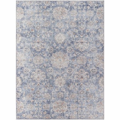 Mark & Day Millie 6'7"x9' Rectangle Woven Indoor Area Rugs Denim: Modern Floral Polyester, Stain-Resistant, Pet Friendly