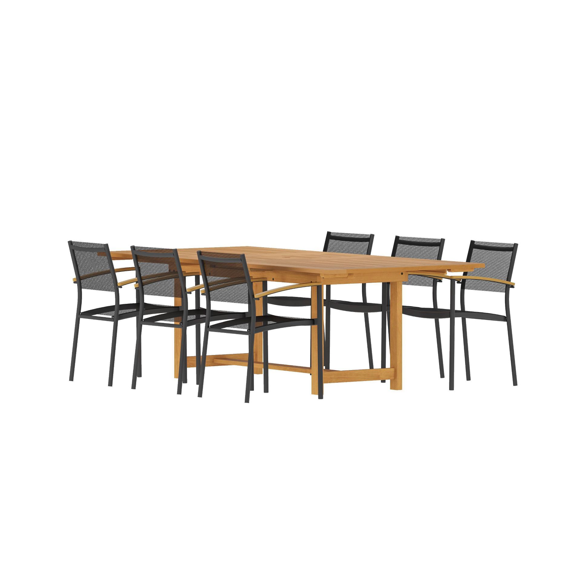 Amazonia Lapa 7pc Aluminum and Teak Finish Wood 100% Rectangular Extendable Patio Dining Set Black