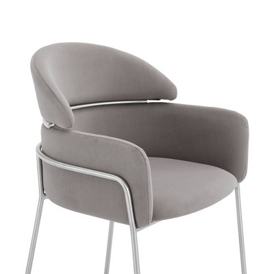 Contemporary Gray Velvet High-Back Armchair with Metal Cross Back