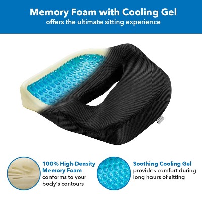 Ergonomic Black Memory Foam and Gel Seat Cushion with Mesh Cover