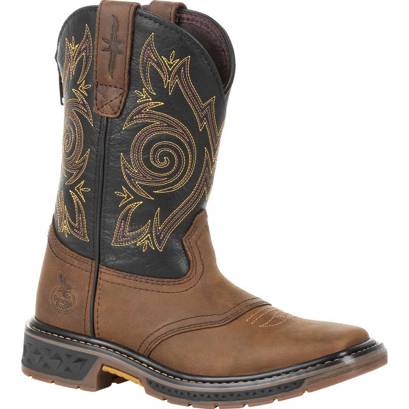 Georgia Boot Carbo-Tec LT Boys' Brown Pull-On Saddle Boot, 1 of 9