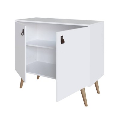 White Eucalyptus Wood Buffet Sideboard with Faux Leather Handles