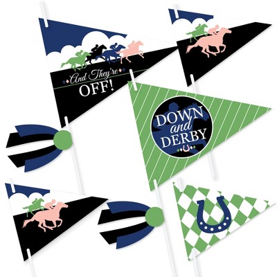 Big Dot of Happiness Kentucky Horse Derby - Triangle Horse Race Party Photo Props - Pennant Flag Centerpieces - Set of 20
