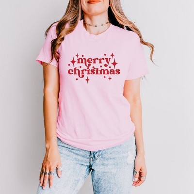 Simply Sage Market Whimsical Merry Christmas Short Sleeve Tee - S - Pink